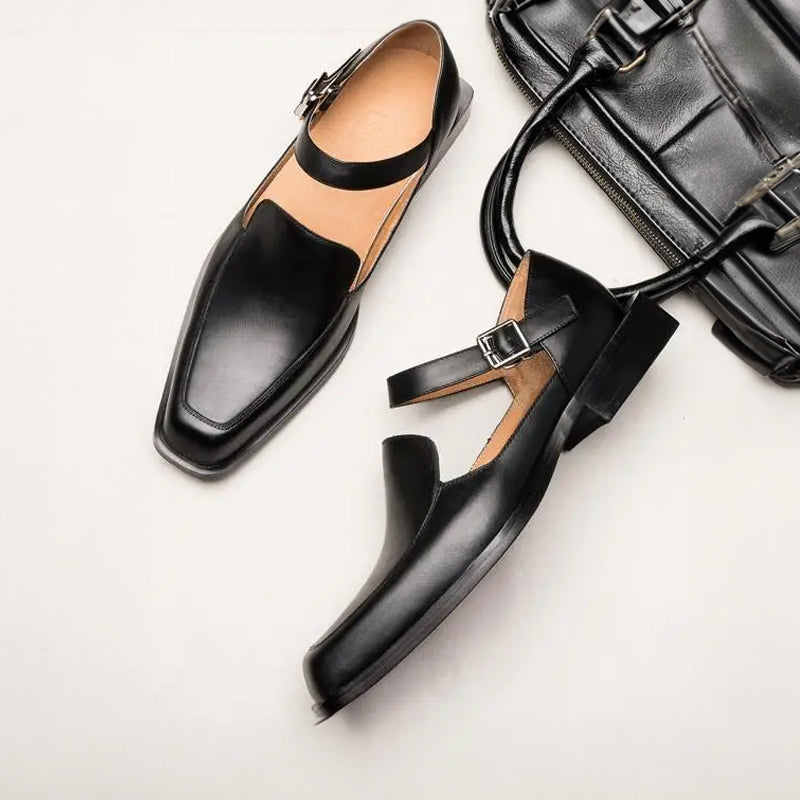 Austin - Men's Square Toe Buckle Strap Heeled Loafers