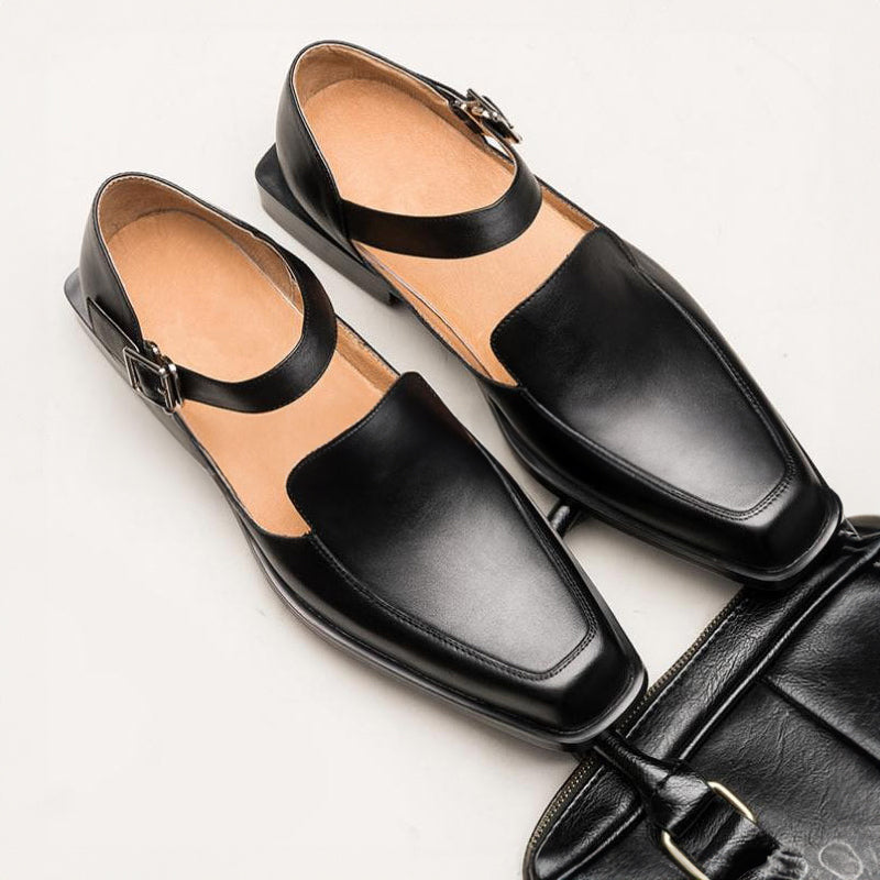 Austin - Men's Square Toe Buckle Strap Heeled Loafers
