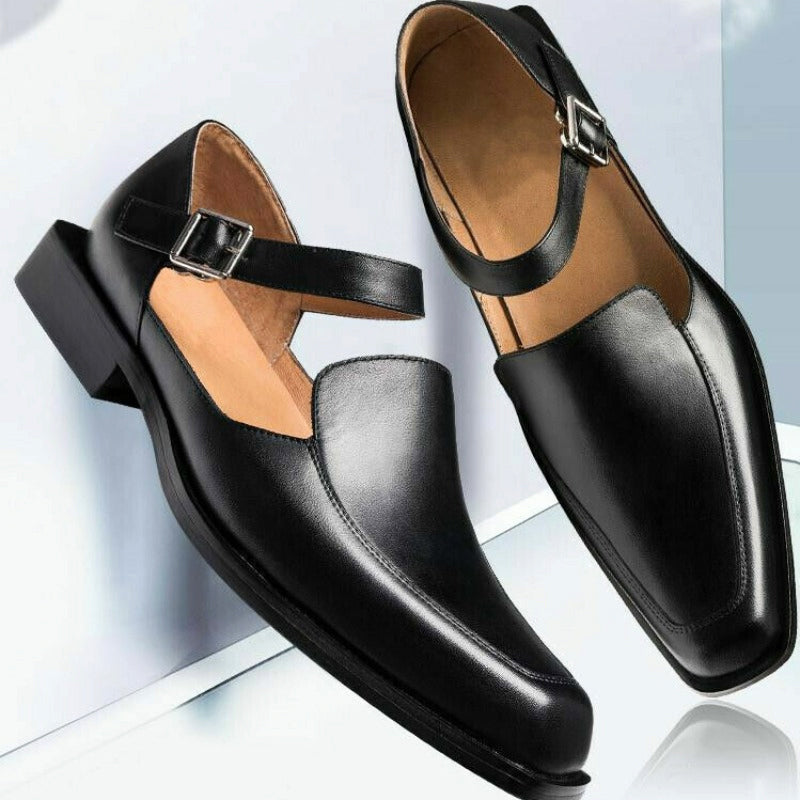 Austin - Men's Square Toe Buckle Strap Heeled Loafers