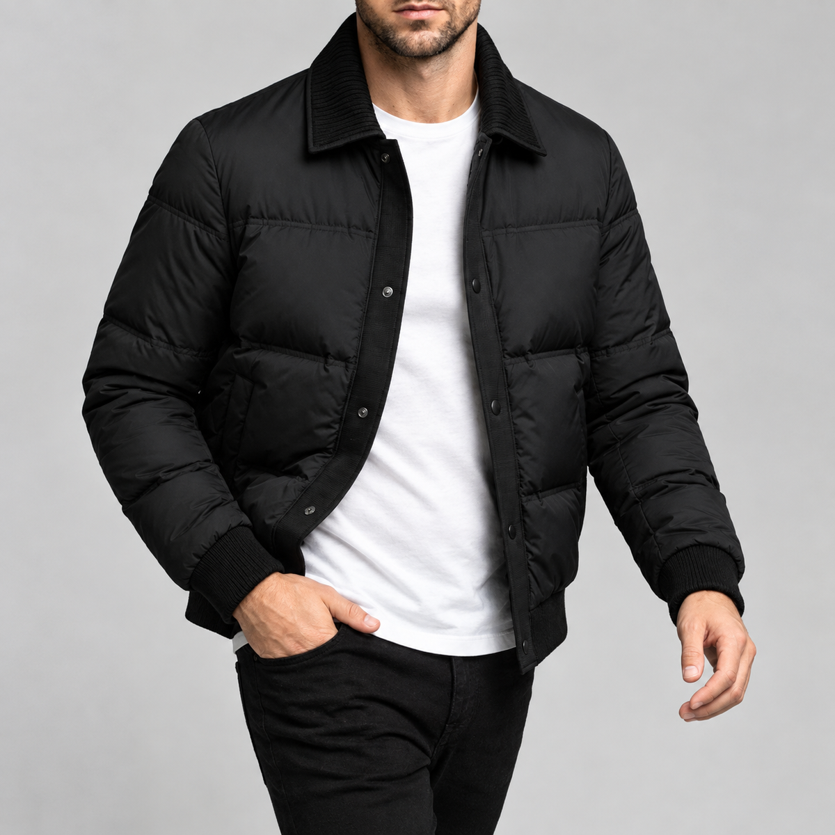 Austin - Men's Snap-Button Puffer Bomber Jacket 4