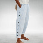 Avery - Women's Striped Button Detail Cropped Pants