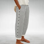 Avery - Women's Striped Button Detail Cropped Pants