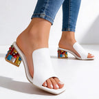 Barbara - Women's Open Toe Jewel Block Heel Sandals