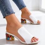 Barbara - Women's Open Toe Jewel Block Heel Sandals