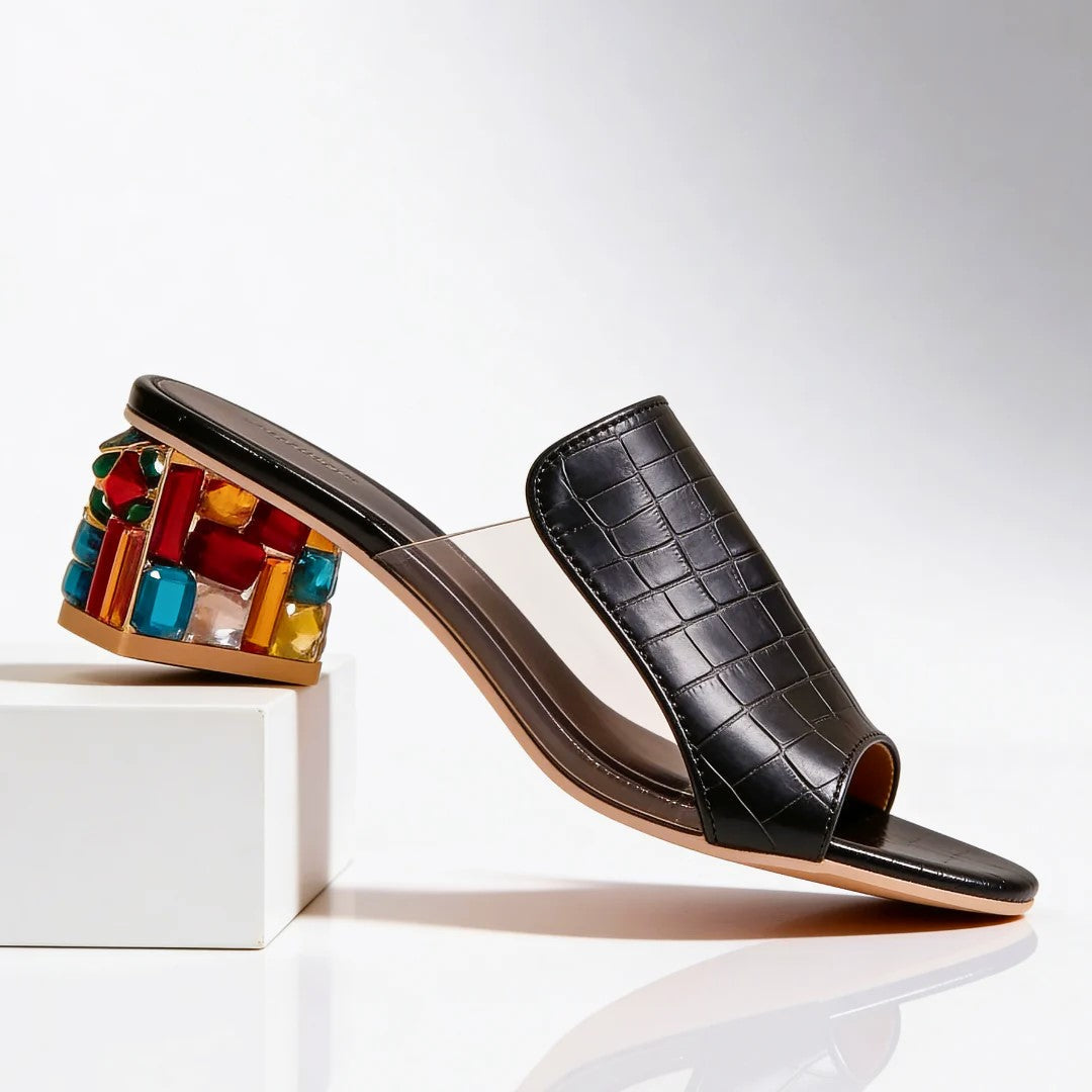 Barbara - Women's Open Toe Jewel Block Heel Sandals