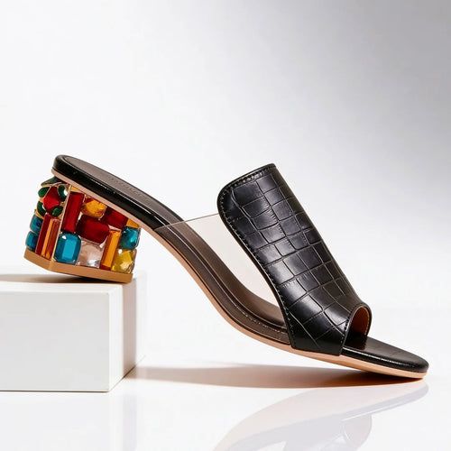 Barbara - Women's Open Toe Jewel Block Heel Sandals