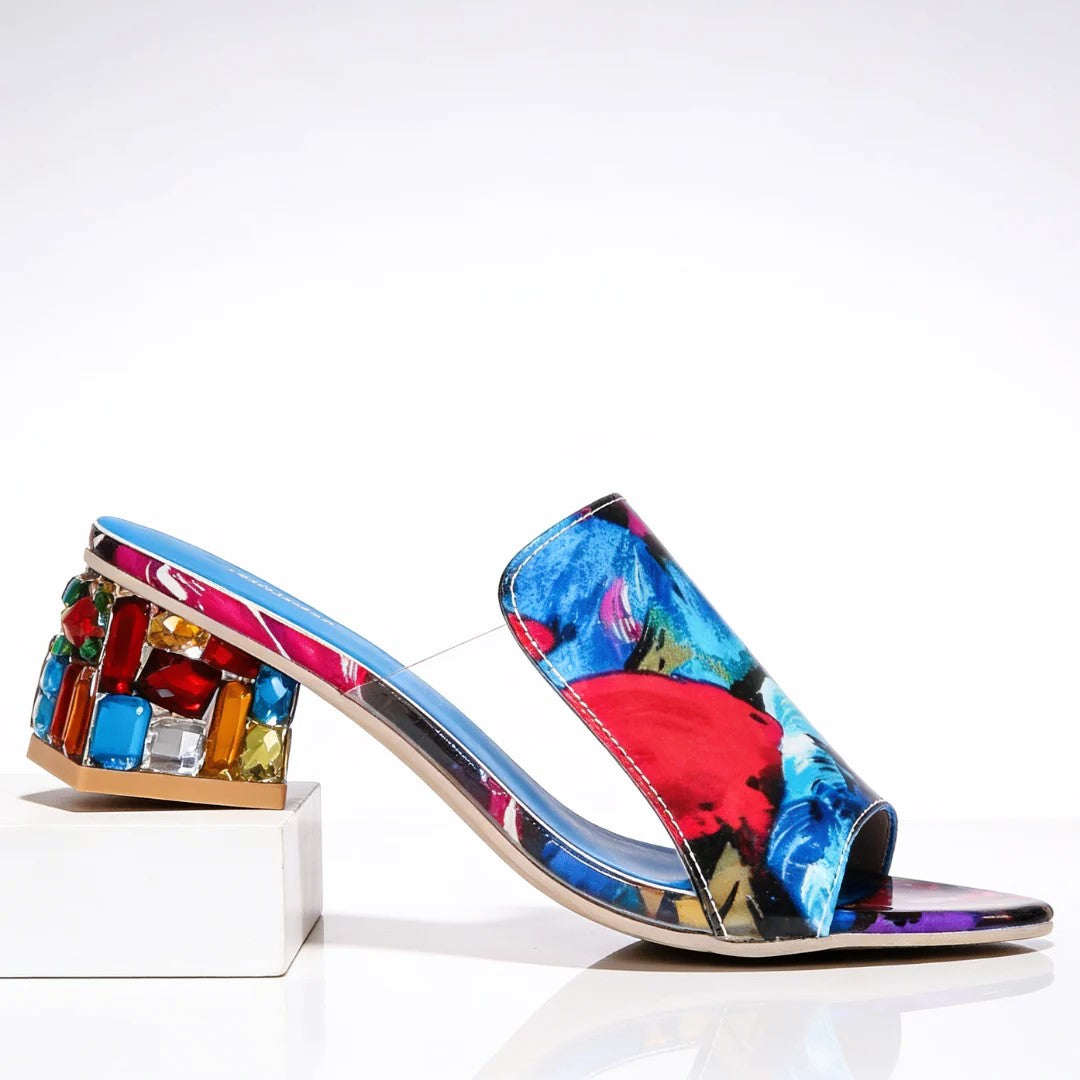 Barbara - Women's Open Toe Jewel Block Heel Sandals