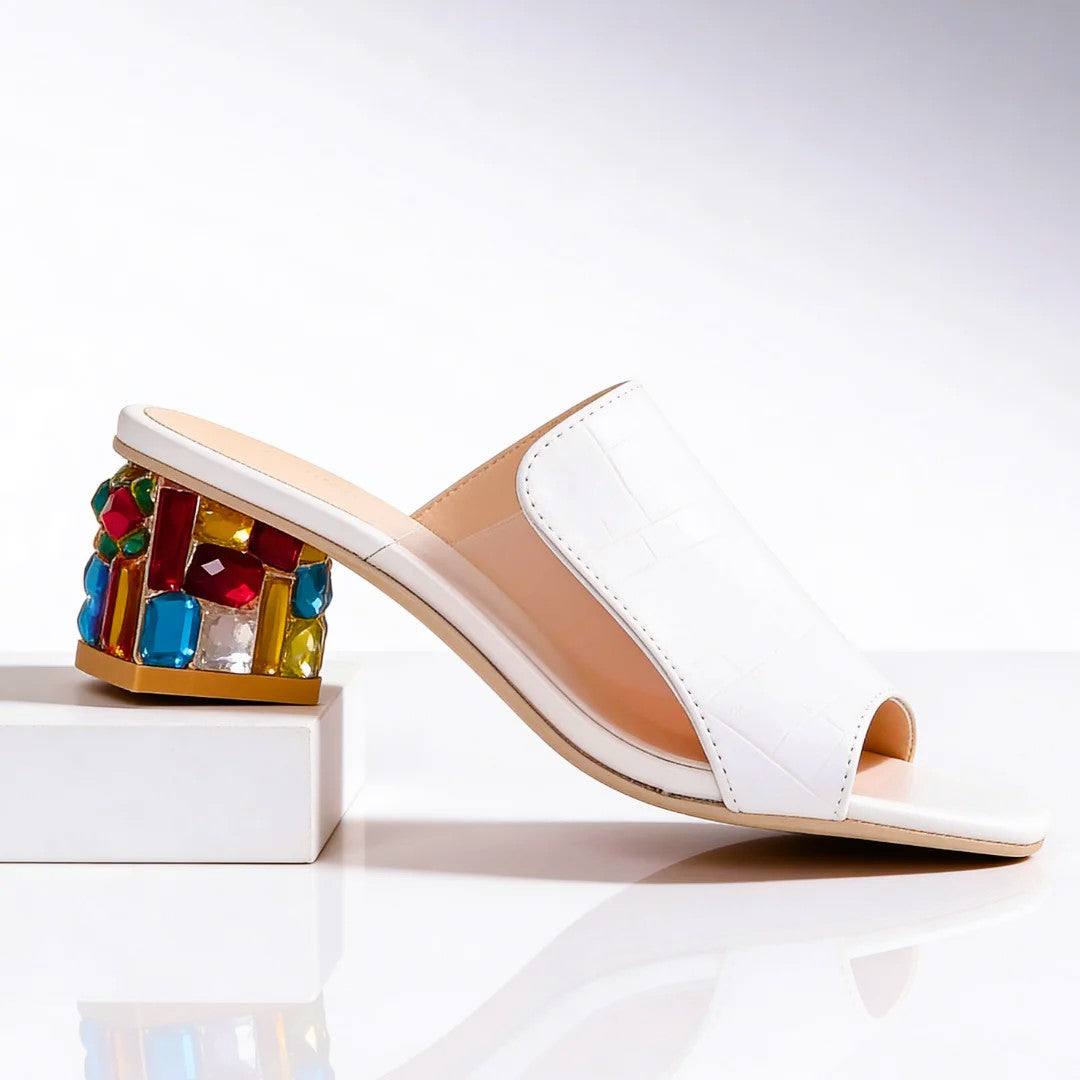 Barbara - Women's Open Toe Jewel Block Heel Sandals
