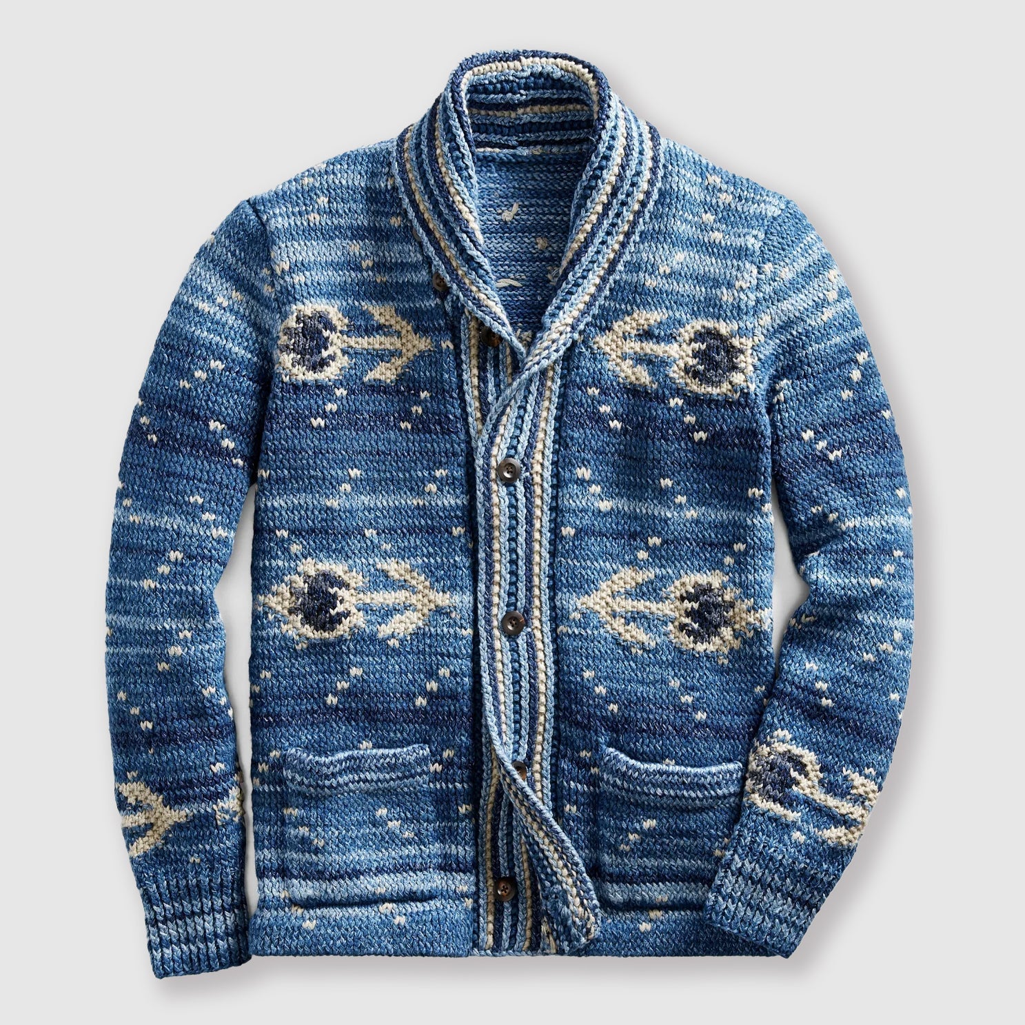 Barron - Men's Jacquard Patterned Shawl Collar Button Cardigan