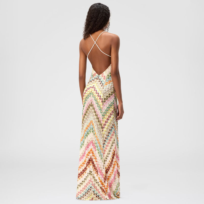 Baylor - Women's Crochet Chevron Boho Maxi Dress