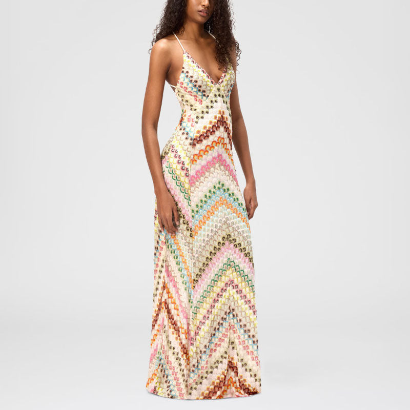 Baylor - Women's Crochet Chevron Boho Maxi Dress