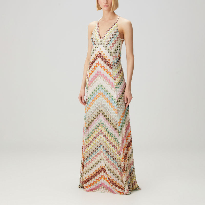 Baylor - Women's Crochet Chevron Boho Maxi Dress
