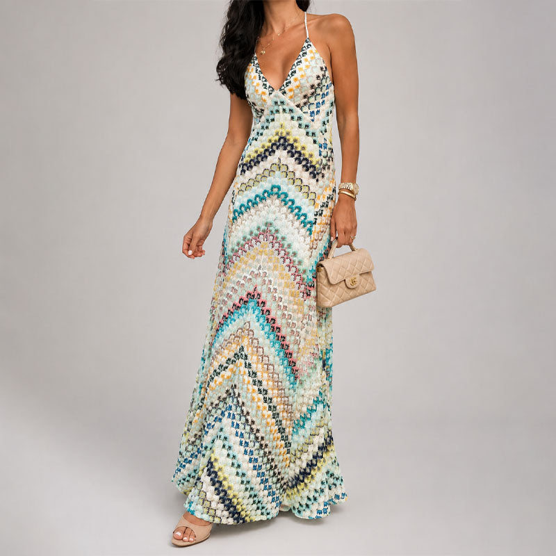 Baylor - Women's Crochet Chevron Boho Maxi Dress