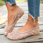 Beatrice - Women's Floral Embroidered Mesh Ballet Flats