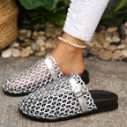 Beth - Women's Woven Mesh Buckle Mule Sandals