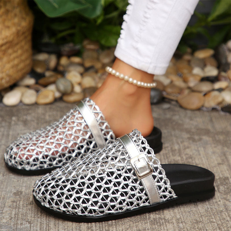 Beth - Women's Woven Mesh Buckle Mule Sandals