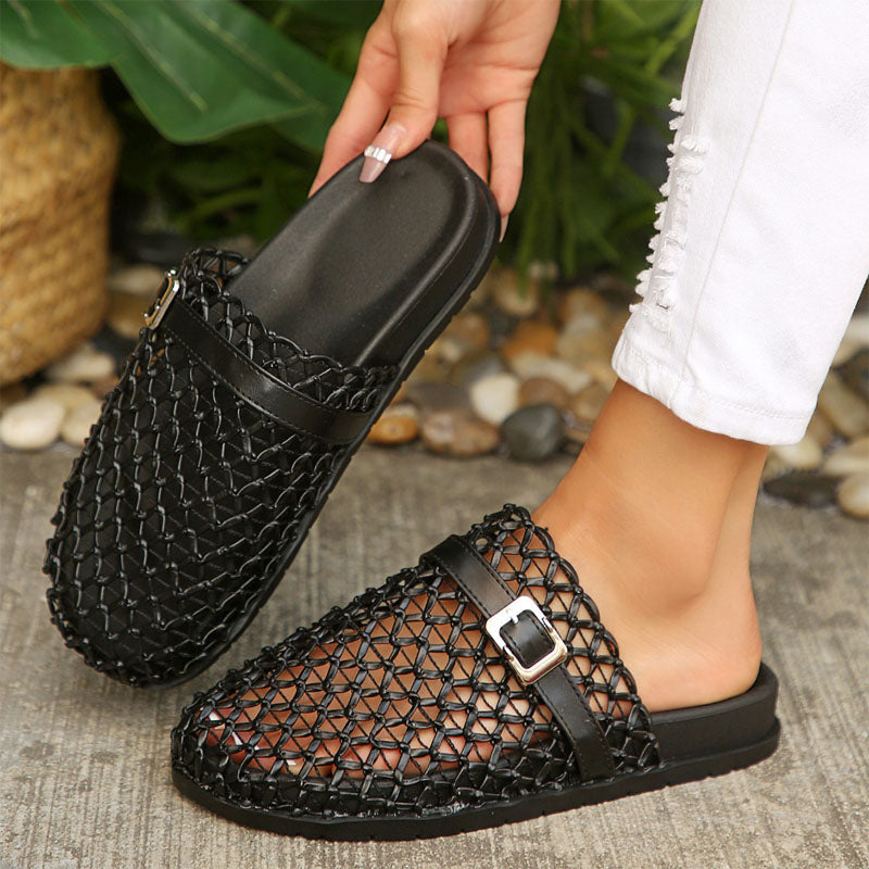 Beth - Women's Woven Mesh Buckle Mule Sandals