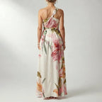 Bianca - Women's Sleeveless Halter Flowing Print Dress