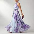 Bianca - Women's Sleeveless Halter Flowing Print Dress