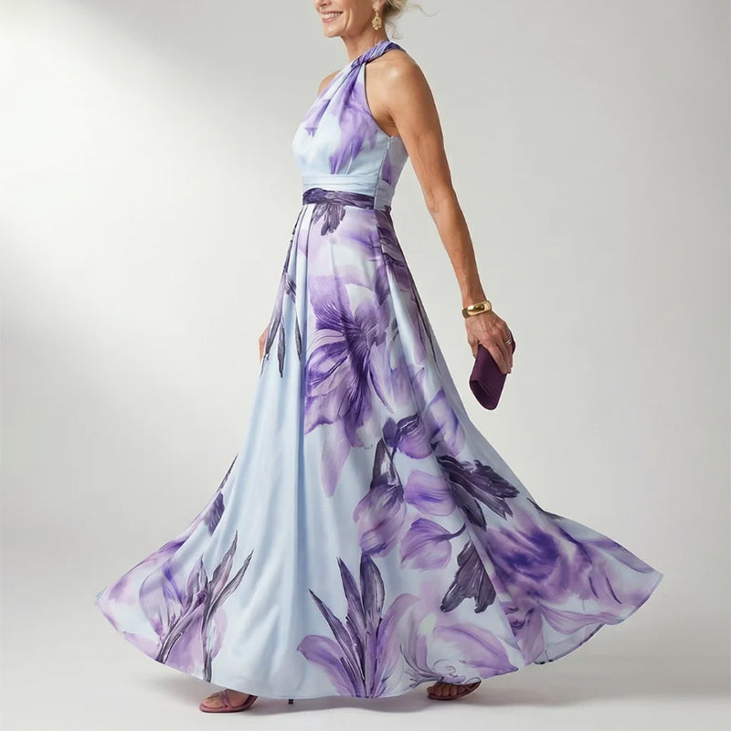 Bianca - Women's Sleeveless Halter Flowing Print Dress