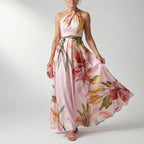 Bianca - Women's Sleeveless Halter Flowing Print Dress