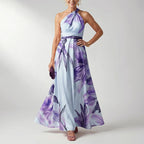 Bianca - Women's Sleeveless Halter Flowing Print Dress
