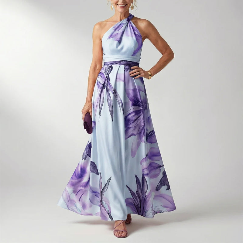 Bianca - Women's Sleeveless Halter Flowing Print Dress