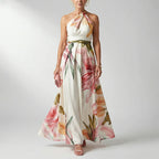 Bianca - Women's Sleeveless Halter Flowing Print Dress