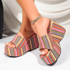 Bianca - Women's Boho Striped Wedge Slide Sandals