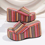 Bianca - Women's Boho Striped Wedge Slide Sandals