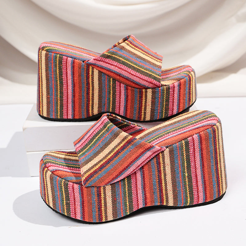 Bianca - Women's Boho Striped Wedge Slide Sandals