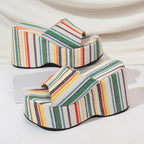 Bianca - Women's Boho Striped Wedge Slide Sandals