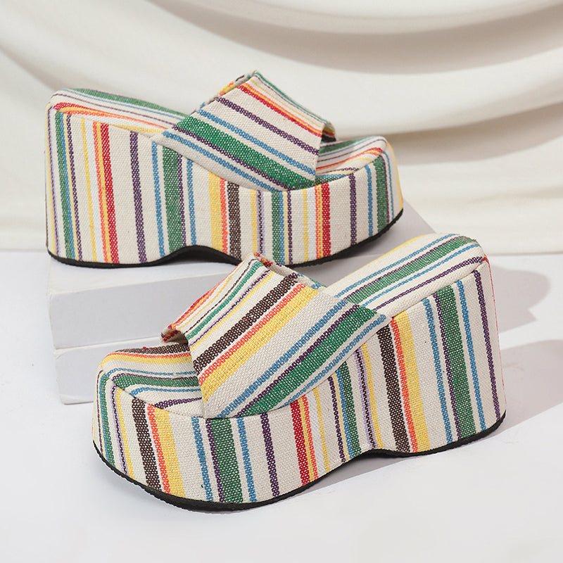 Bianca - Women's Boho Striped Wedge Slide Sandals