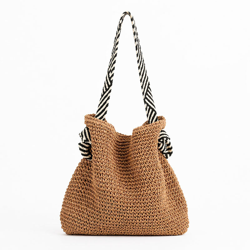 Blaire - Women's Striped Strap Woven Slouch Tote