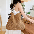 Blaire - Women's Striped Strap Woven Slouch Tote