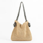 Blaire - Women's Striped Strap Woven Slouch Tote