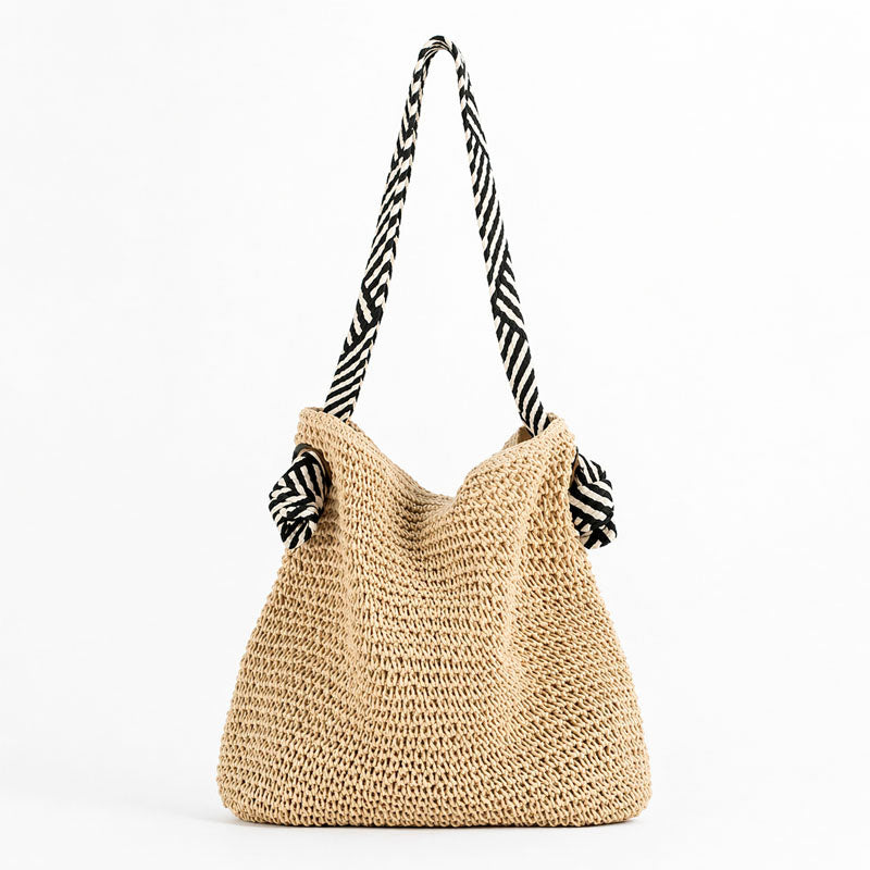 Blaire - Women's Striped Strap Woven Slouch Tote