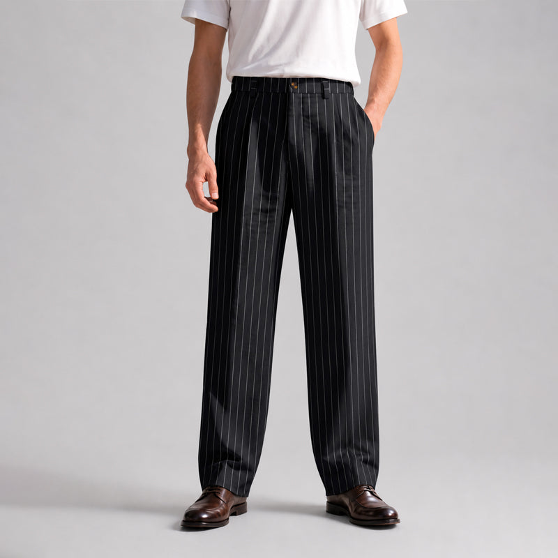 Blake - Men's Relaxed Fit Wide-Leg Striped Trousers