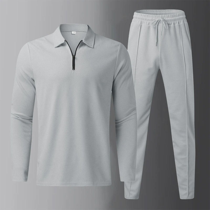 Blake - Men's Zipper Collar Long-Sleeve Shirt and Joggers Combo