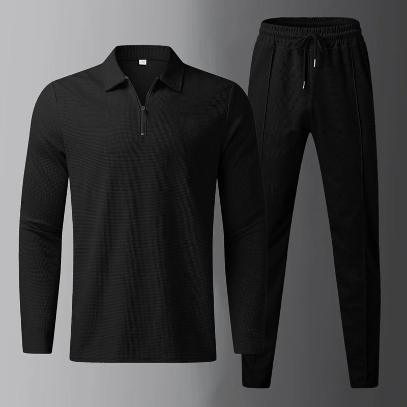 Blake - Men's Zipper Collar Long-Sleeve Shirt and Joggers Combo