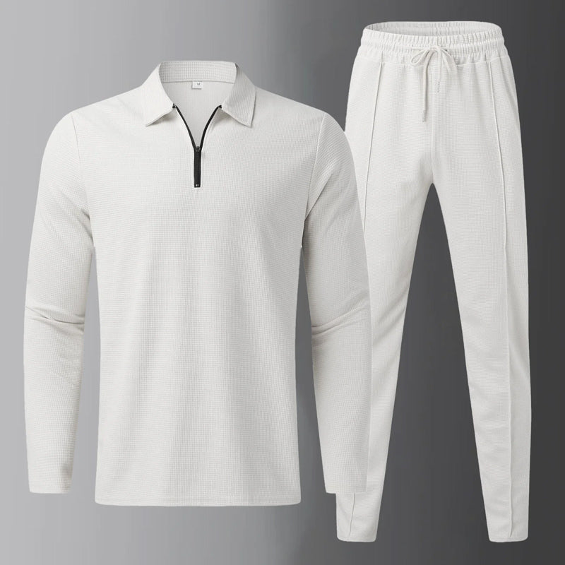 Blake - Men's Zipper Collar Long-Sleeve Shirt and Joggers Combo