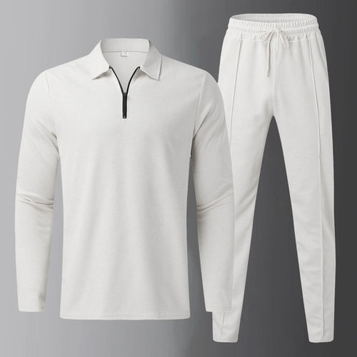 Blake - Men's Zipper Collar Long-Sleeve Shirt and Joggers Combo