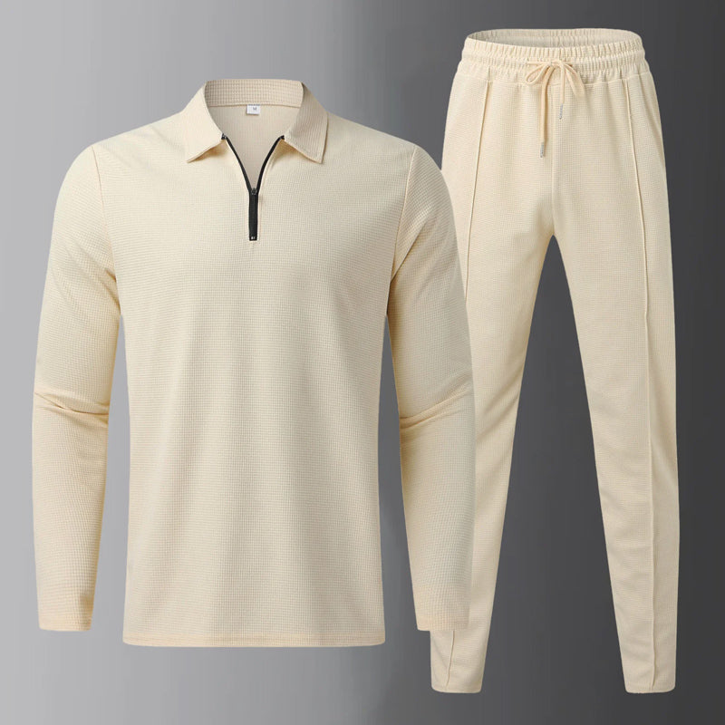 Blake - Men's Zipper Collar Long-Sleeve Shirt and Joggers Combo