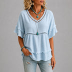 Brenda - Women's Boho Eyelet Trim Blouse