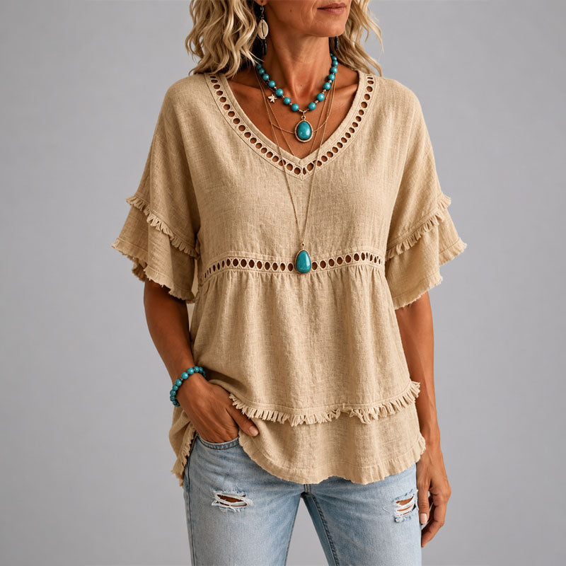 Brenda - Women's Boho Eyelet Trim Blouse