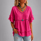 Brenda - Women's Boho Eyelet Trim Blouse