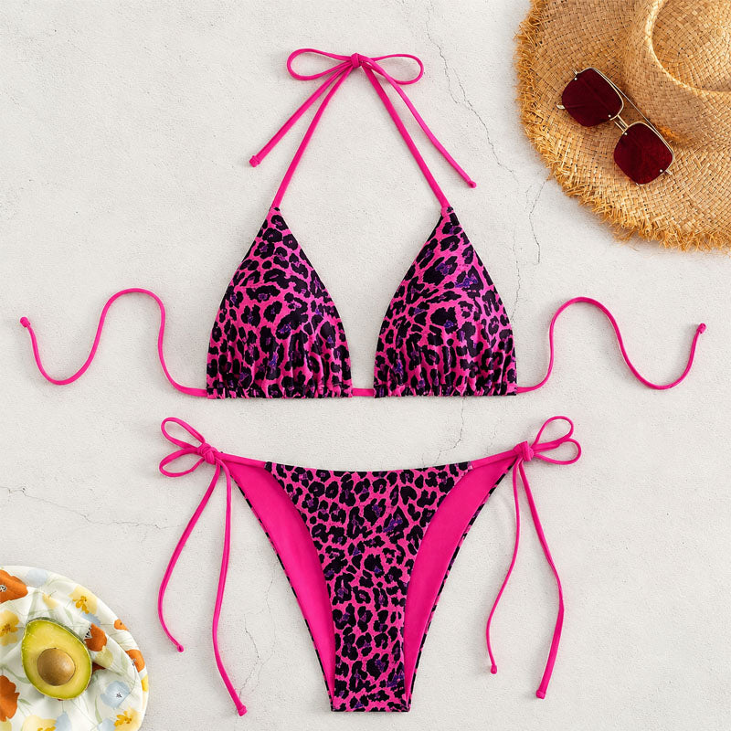 Brenda - Women's Leopard Tie-Side Bikini Set