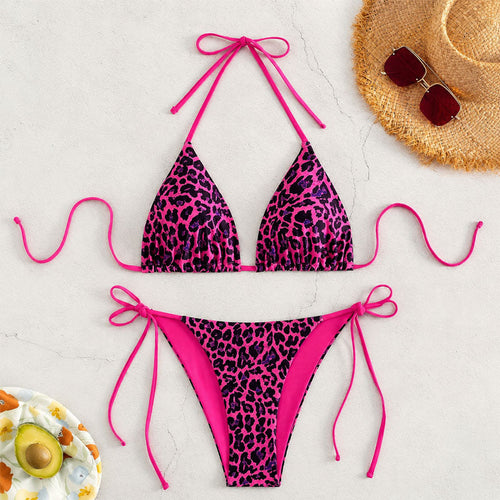 Brenda - Women's Leopard Tie-Side Bikini Set