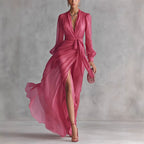 Cleo - Women's Elegant Sheer Sleeve Evening Maxi Dress