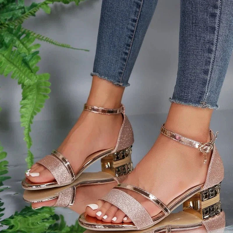 Brielle - Women's Glitter Strap Ankle Heel Sandals